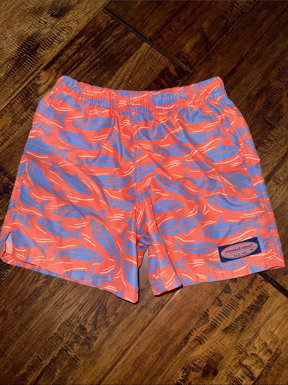 2-Pack Vineyard Vines Swim Trunks — Coral Fish & Mint Sailboat. BOYS SIZE 6/7.